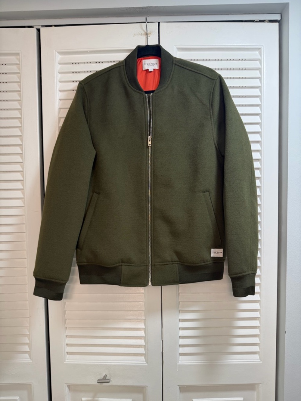 Five Four Olive Green Bomber Jacket with Red Lining